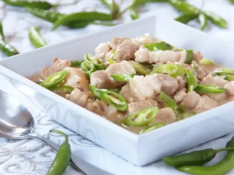 Bicol Express: pork in coconut milk with long green chilies