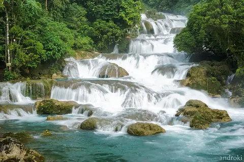 Cascades of Aliwagwag Falls in the forest, Cateel
