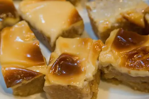 Squares of kalamay, a sticky rice and coconut sweet