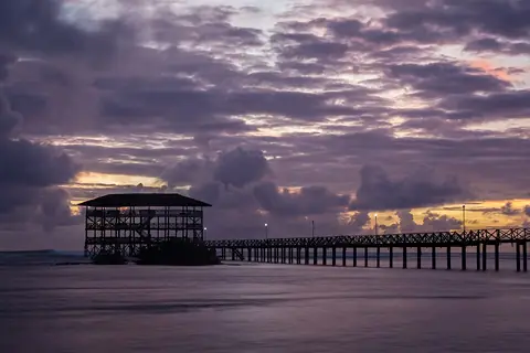 The Cloud 9 boardwalk and viewing tower at dusk, Siargao